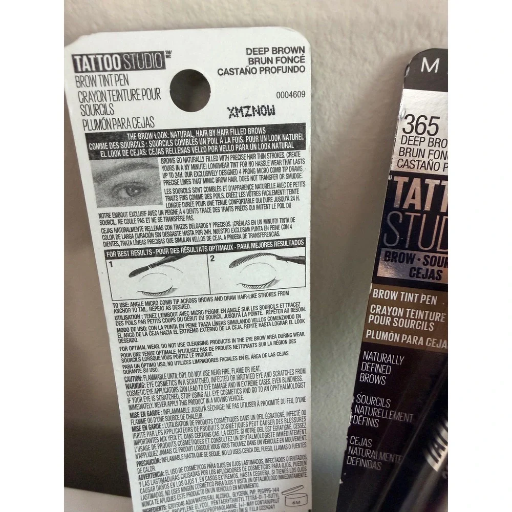 Maybelline Tattoo Studio Brow Tint Pen Women 2 Pack 365 Deep Brown 24H NWT